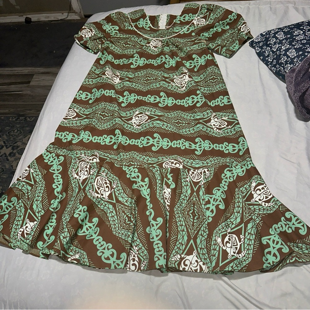 Brown and Green Patterned Dress